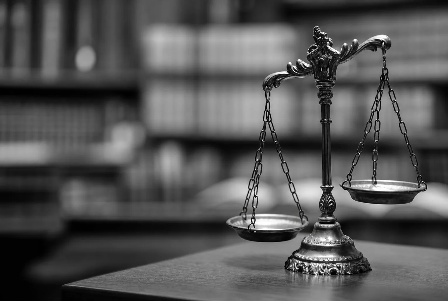 Justice scales in a law library